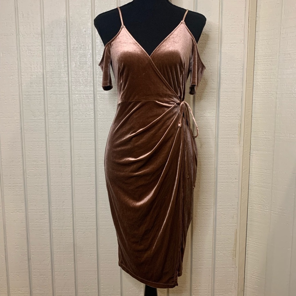 ASTR The Label velvet cold shoulder wrap dress, size small.